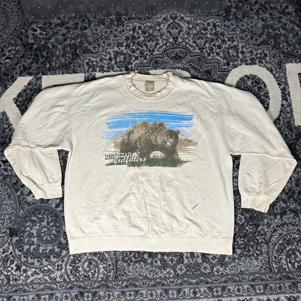 George Big Bear Outfitters Cream Pullover Crewneck Sweater Men’s Sz L Preowned